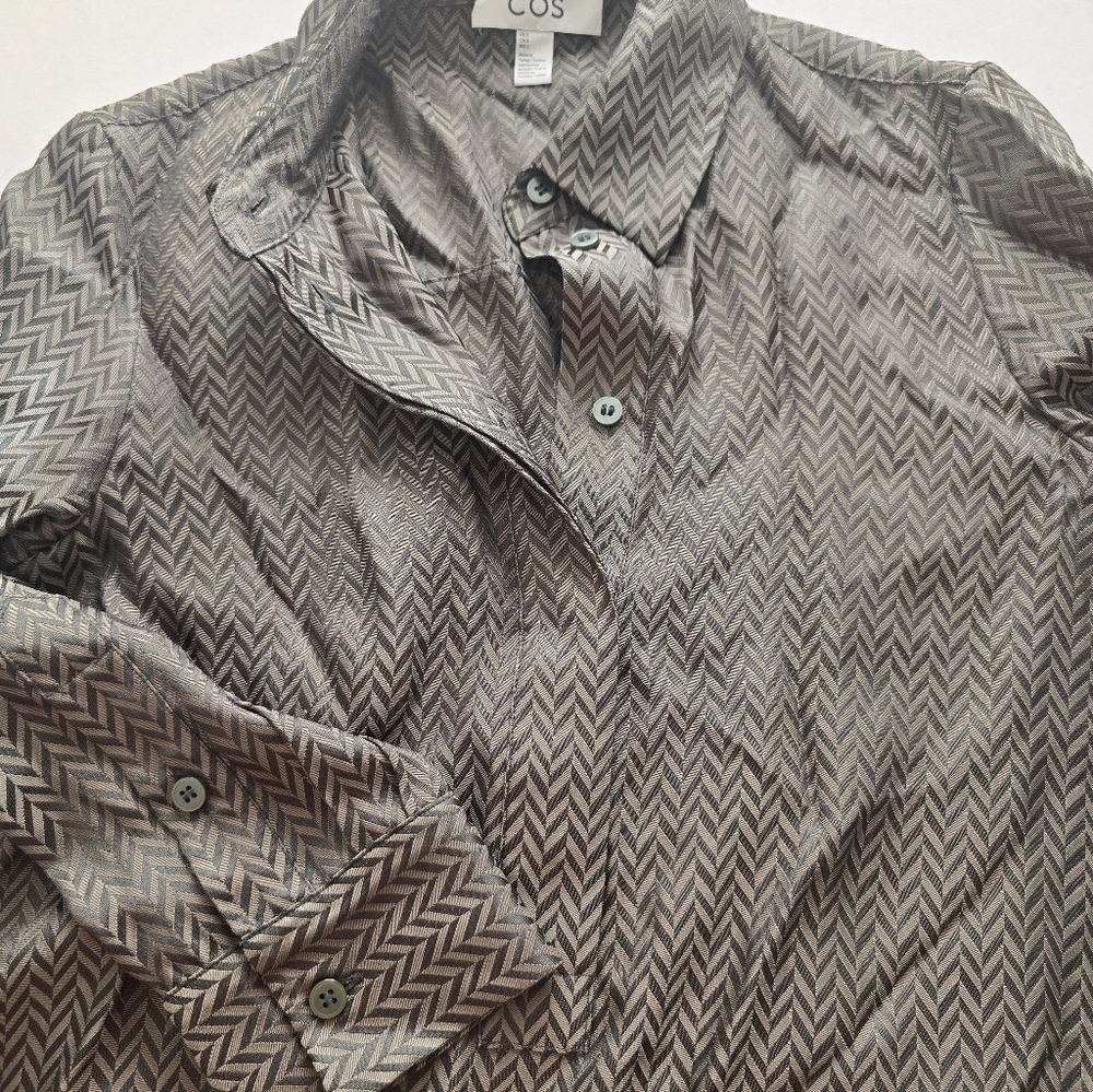 COS Herringbone Maxi Shirt Dress Size 2 In Green - Picture 8 of 14